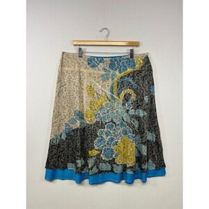 Boho Artsy Zoe D. Women 1X Blue Floral Damask Mixed Print A-Line Midi Skirt